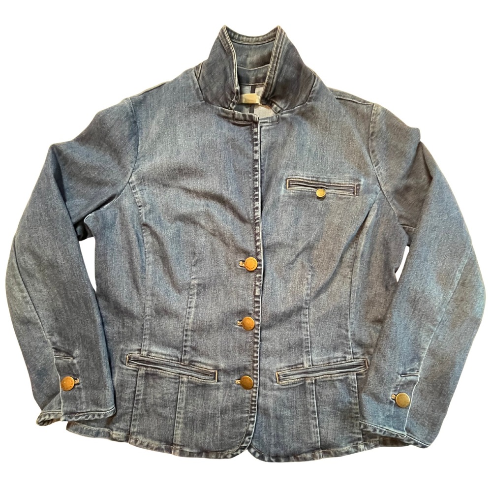 Vintage 90s Women's Denim Blazer‎ 16 Cotton Stretch Grunge Boho Siren Cowgirl